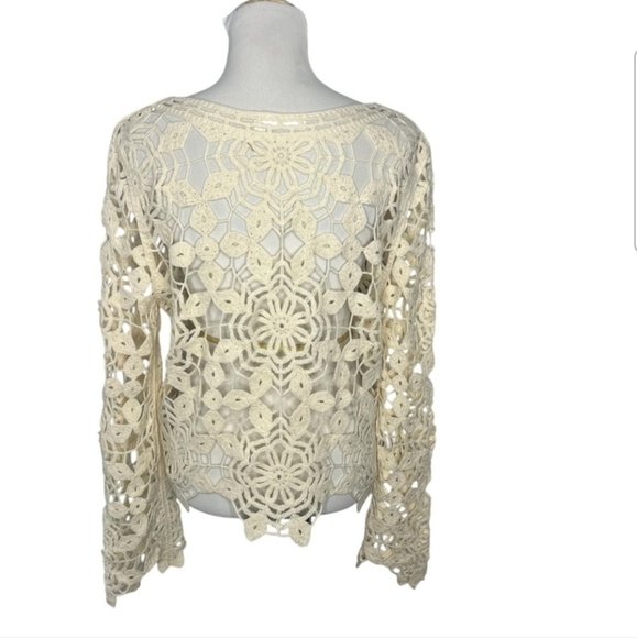 Cloth By Design Cream Crochet Long Sleeve Top Beachy Artsy Logenlook Preowned - Picture 5 of 13